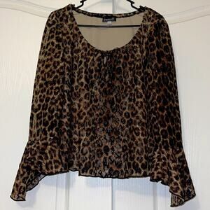 Leopard Print Bell Sleeve Lace Blouse